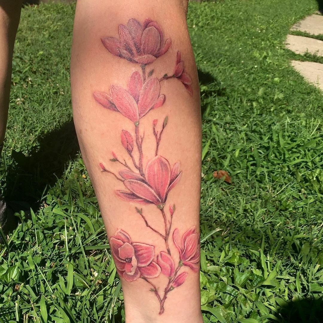 Traditional Pink Magnolia Tattoo