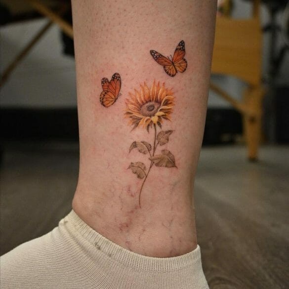 Sunflower Tattoo On Ankle