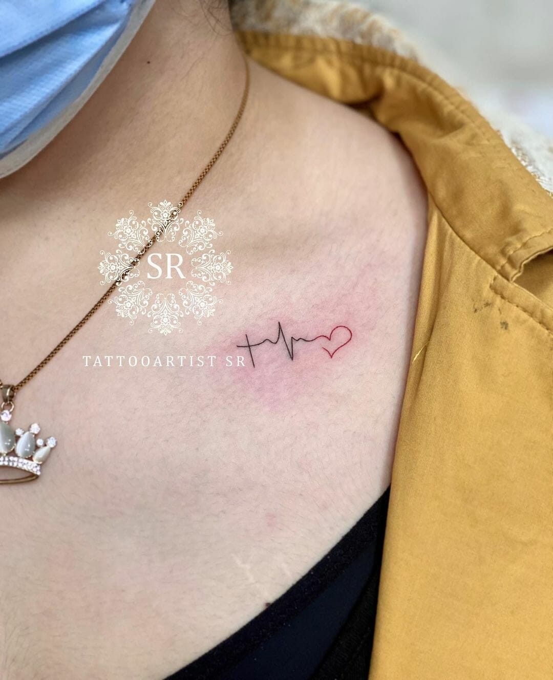 A Cross Heartbeat Heart Tattoo