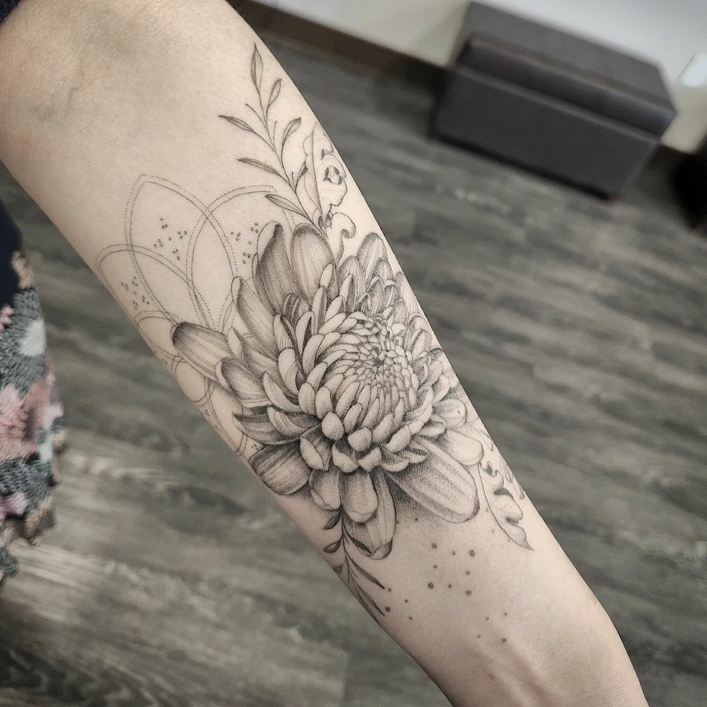 White And Blue Chrysanthemum Tattoo