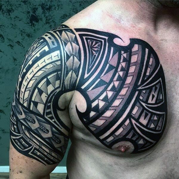 Roman Reigns Chest Tattoo Polynesian Black Ink Design