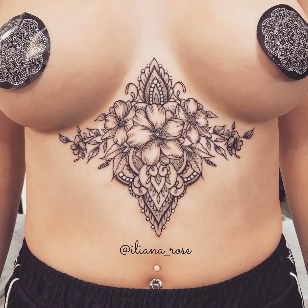 Anemone Flower Sternum Tattoos