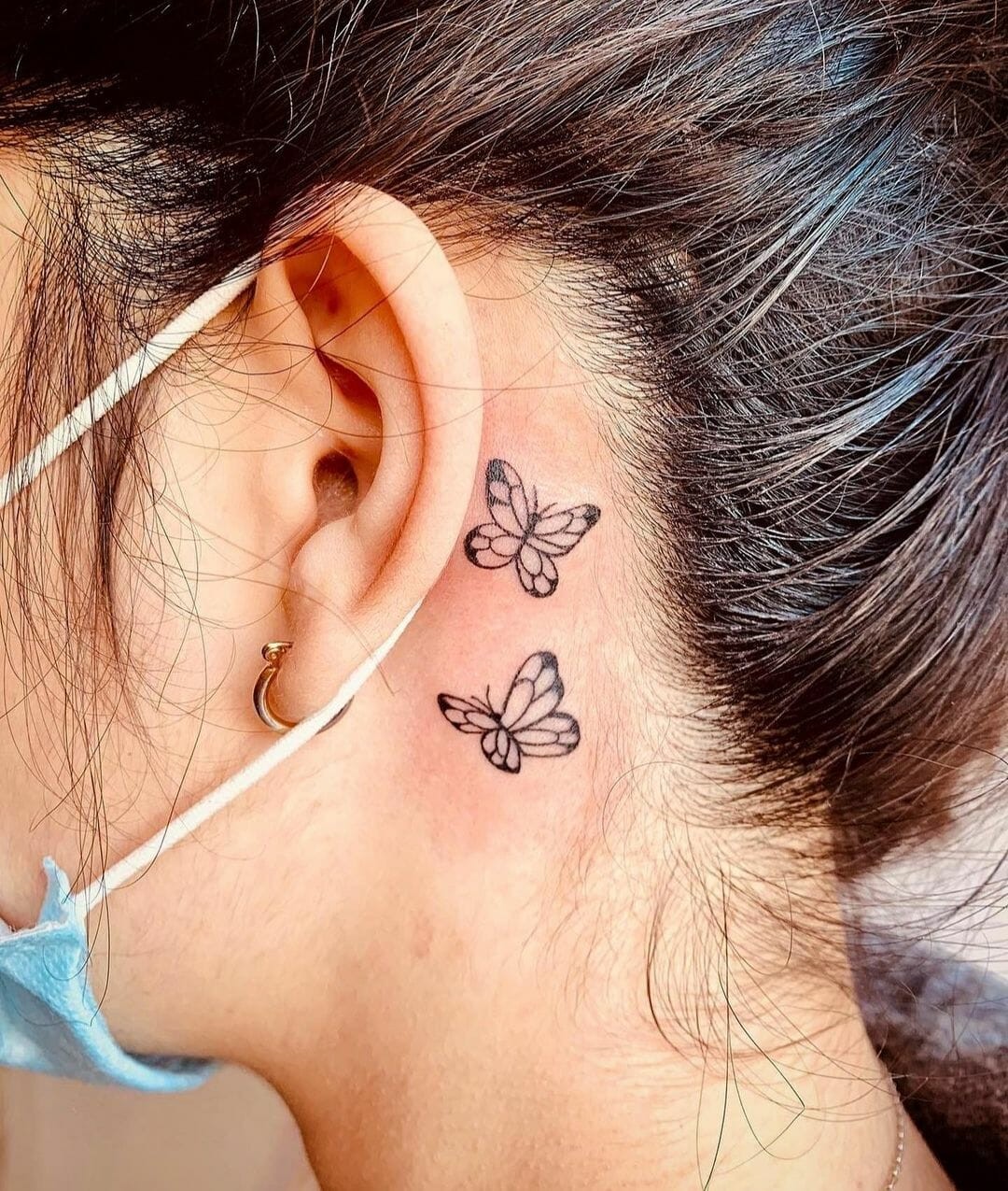 Butterfly Back Ear Helix Tattoo