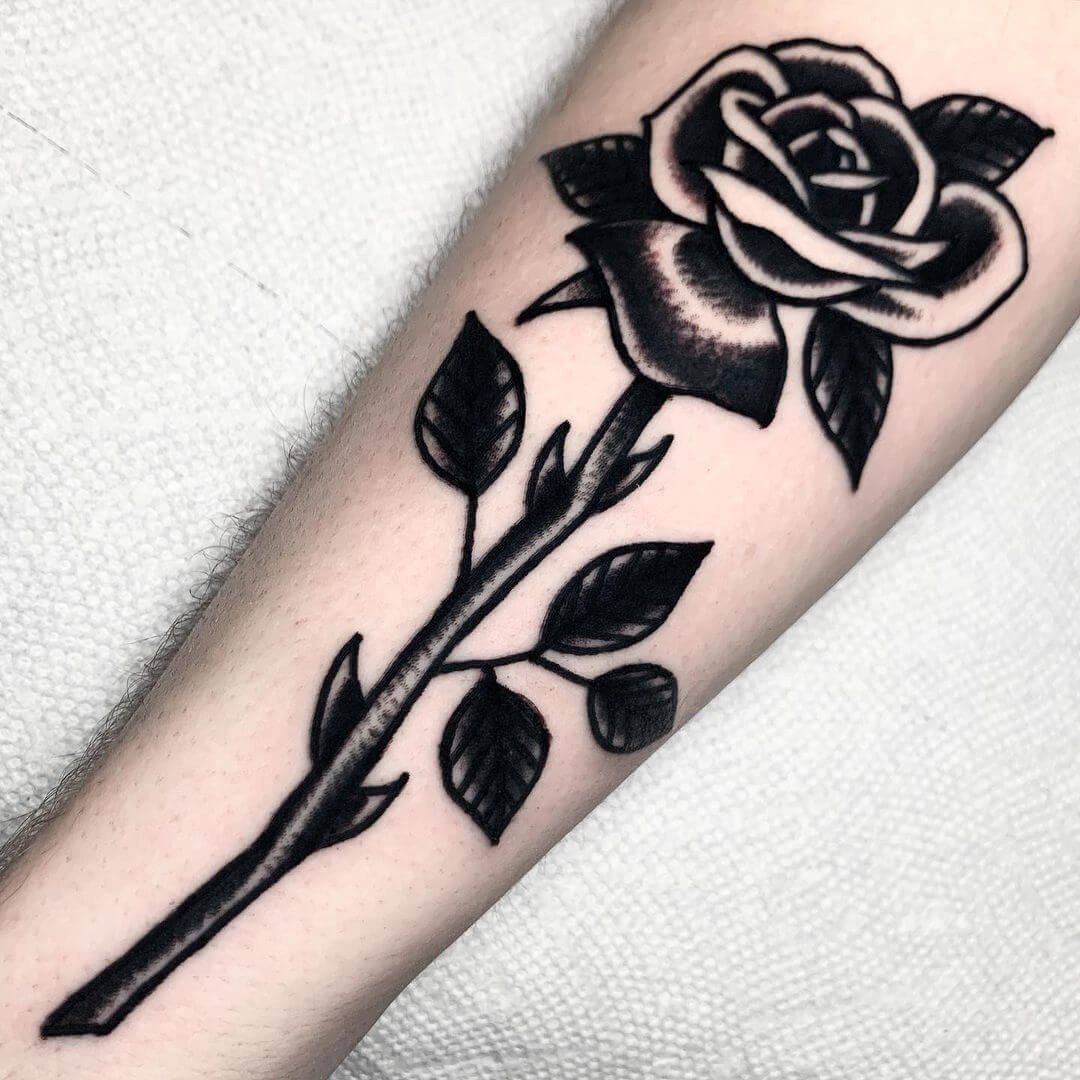 Dark Themed Black Rose Hand Tattoo