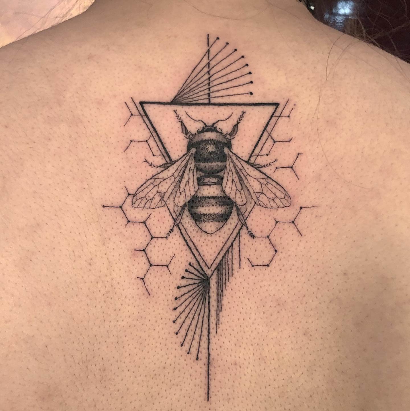 Bee Geometric Honeycomb Tattoo