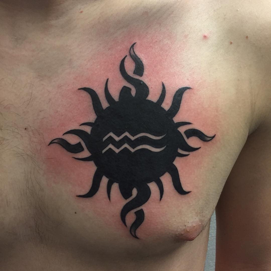 Chest Tribal Aquarius Tattoo