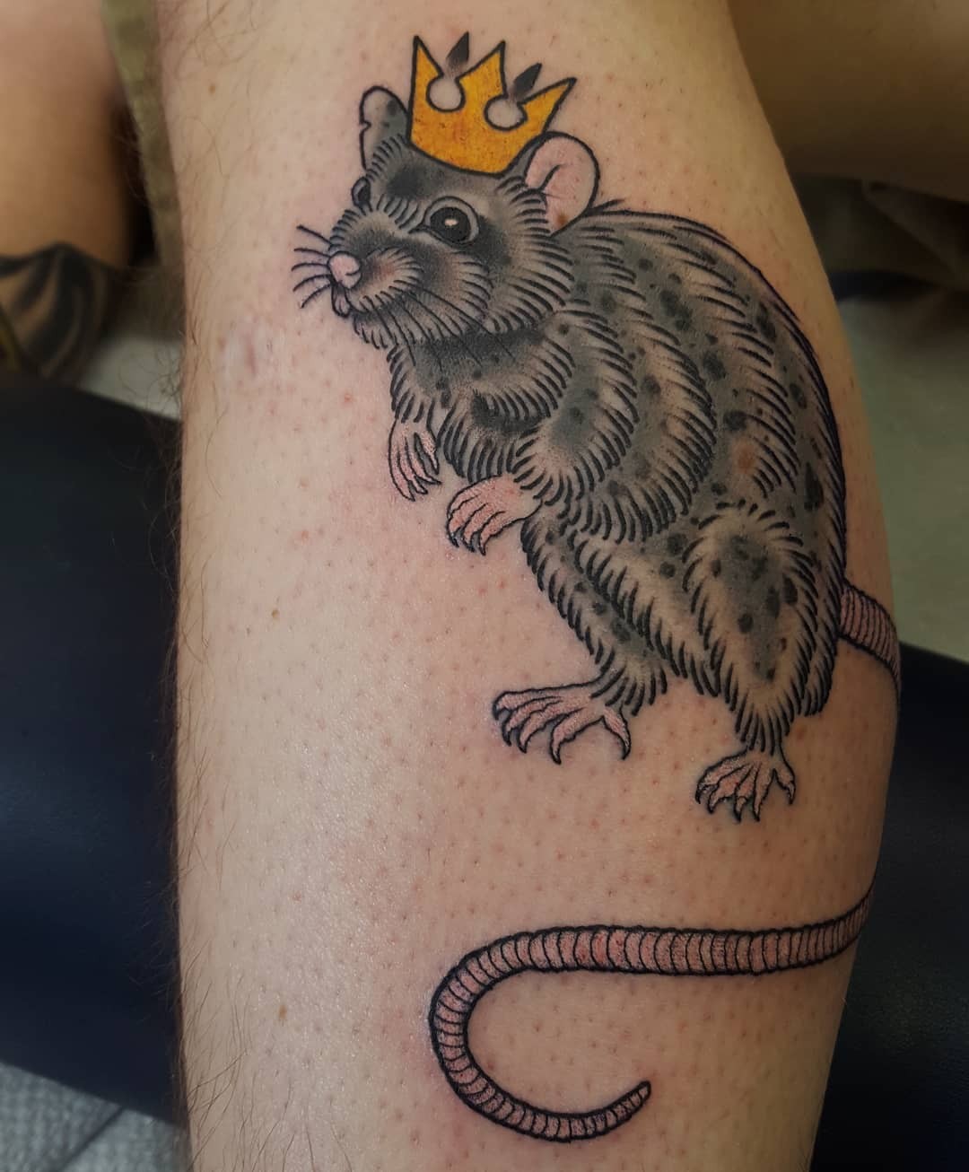 Adorable Fat Rat King Tattoo With Golden Crown Happy and Cute Rat Tattoos