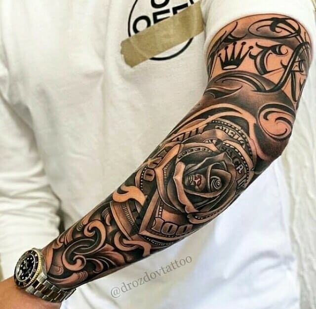 A Classic Arm Black Rose Tattoo