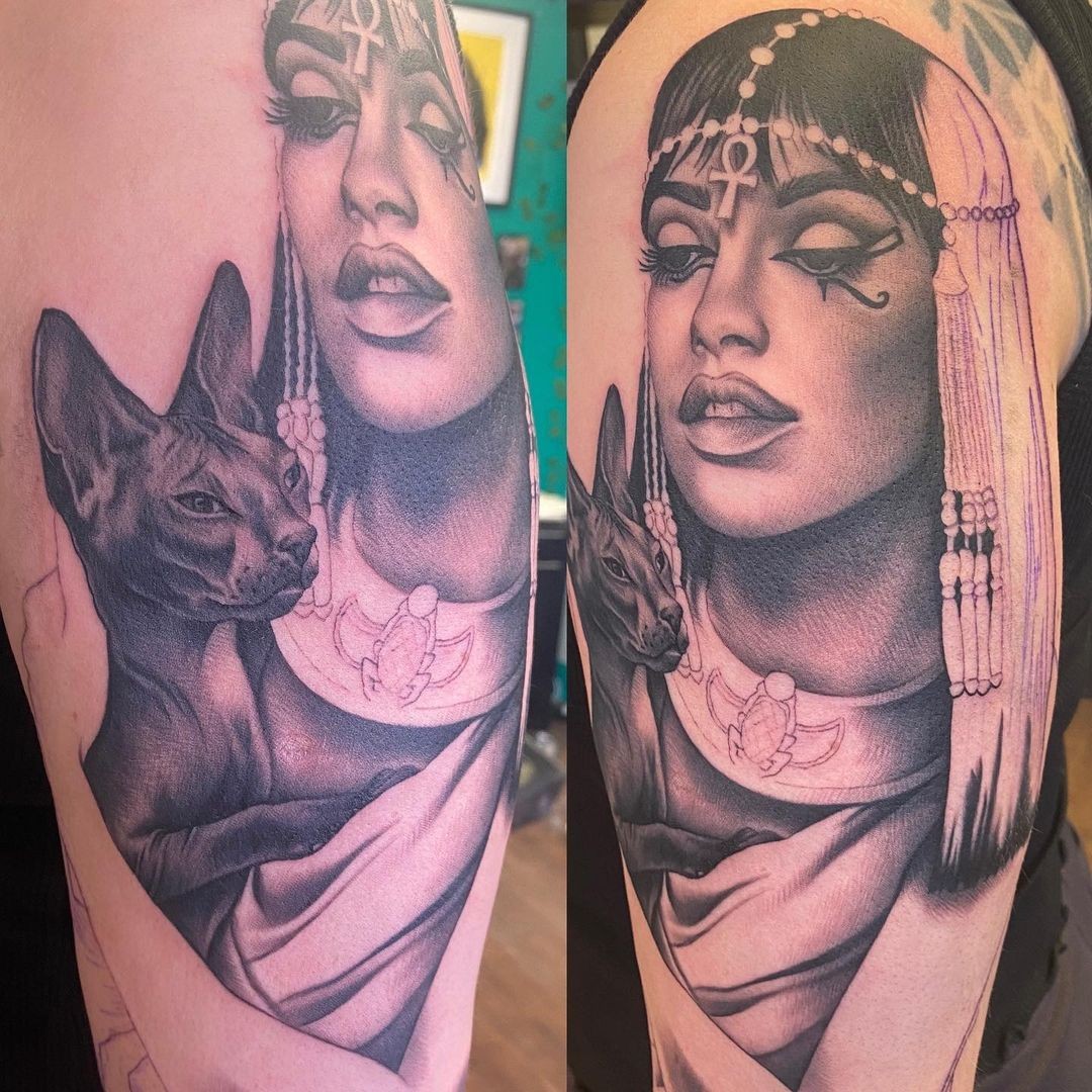 Stunning Cleopatra with Cat Tattoo