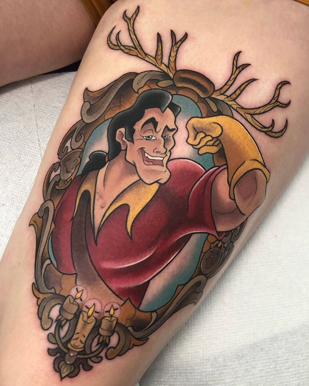 Full Color Manly Gaston Tattoo Beauty And The Beast Animation Tattoo Ideas For Men