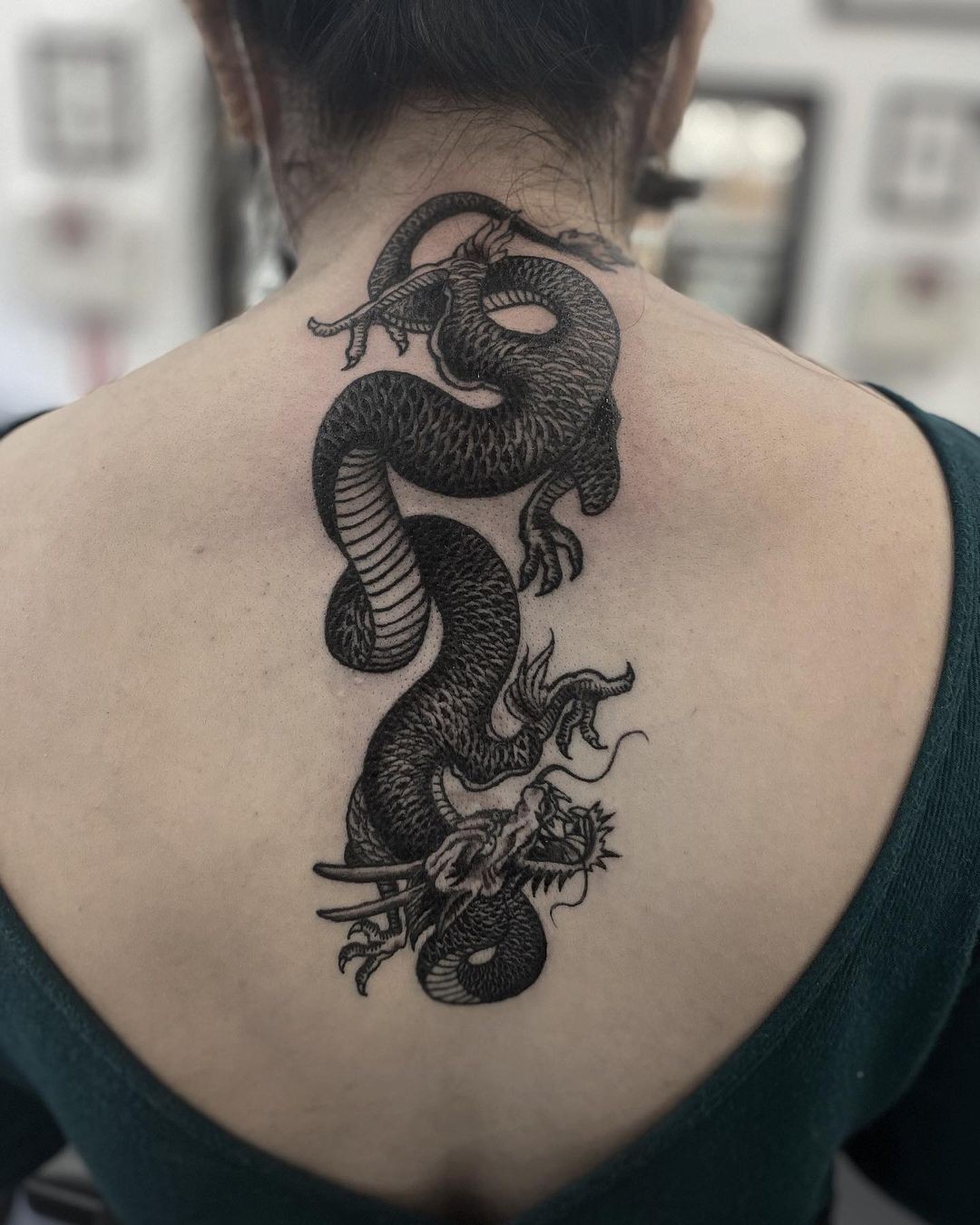 Traditional Chinese Dragon Tattoo Design In Black Ink For The Flaunters