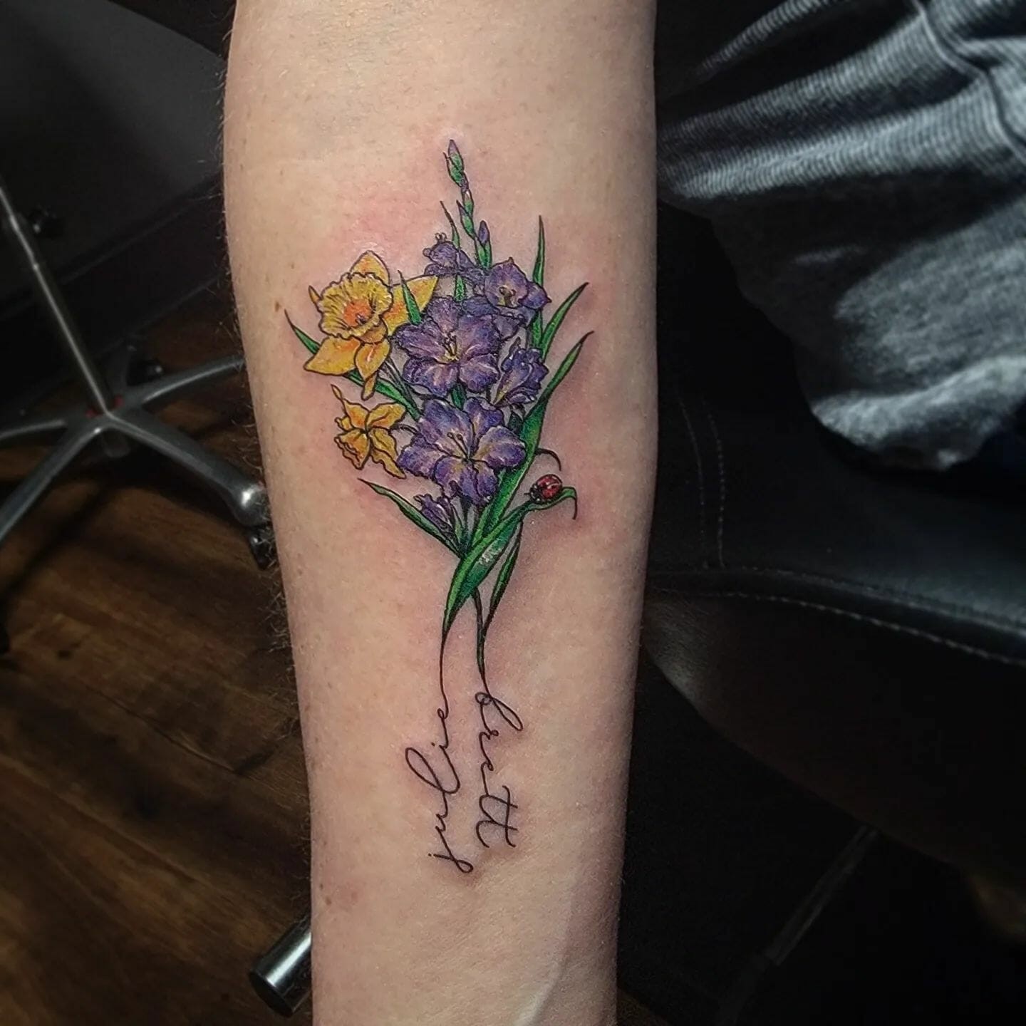 Purple Gladiolus Flower Tattoo