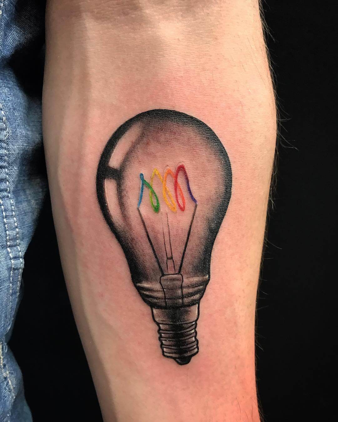 Minimalistic Rainbow In A Light Bulb Tattoo