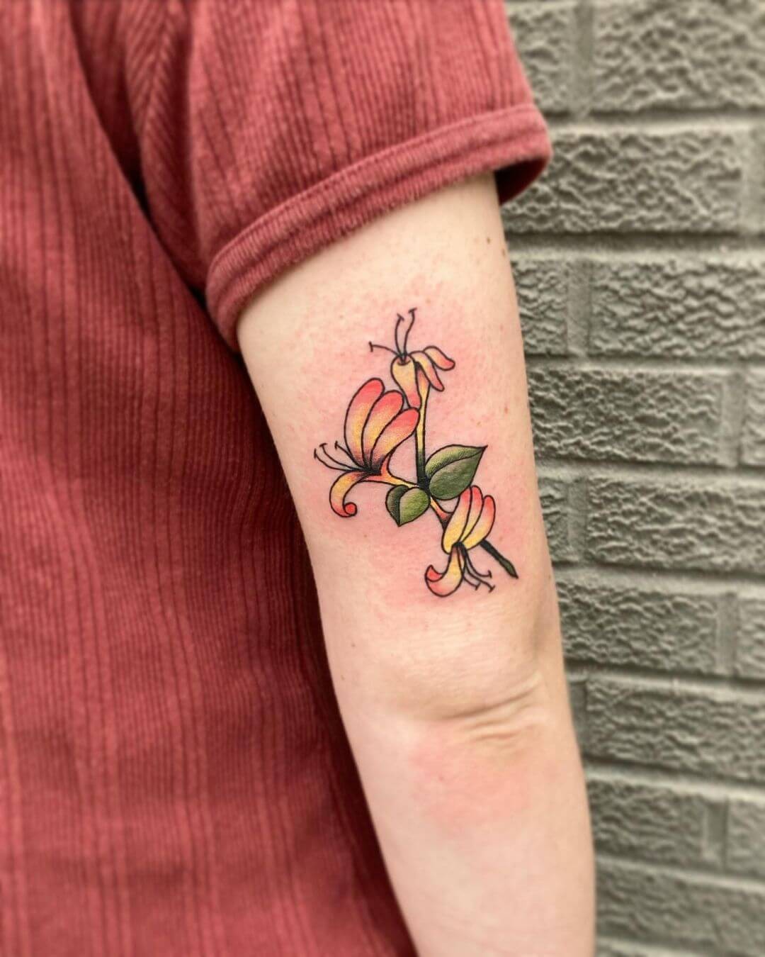 Colorful Forearm Small Honeysuckle Tattoo