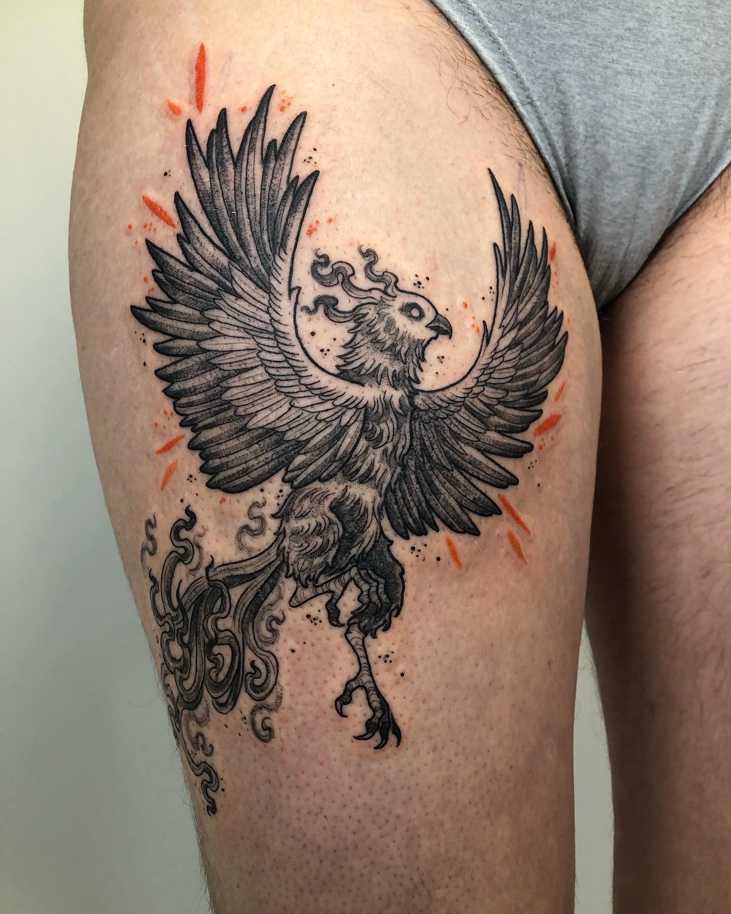 Fantastic Rising Phoenix Thigh Tattoo Ideas