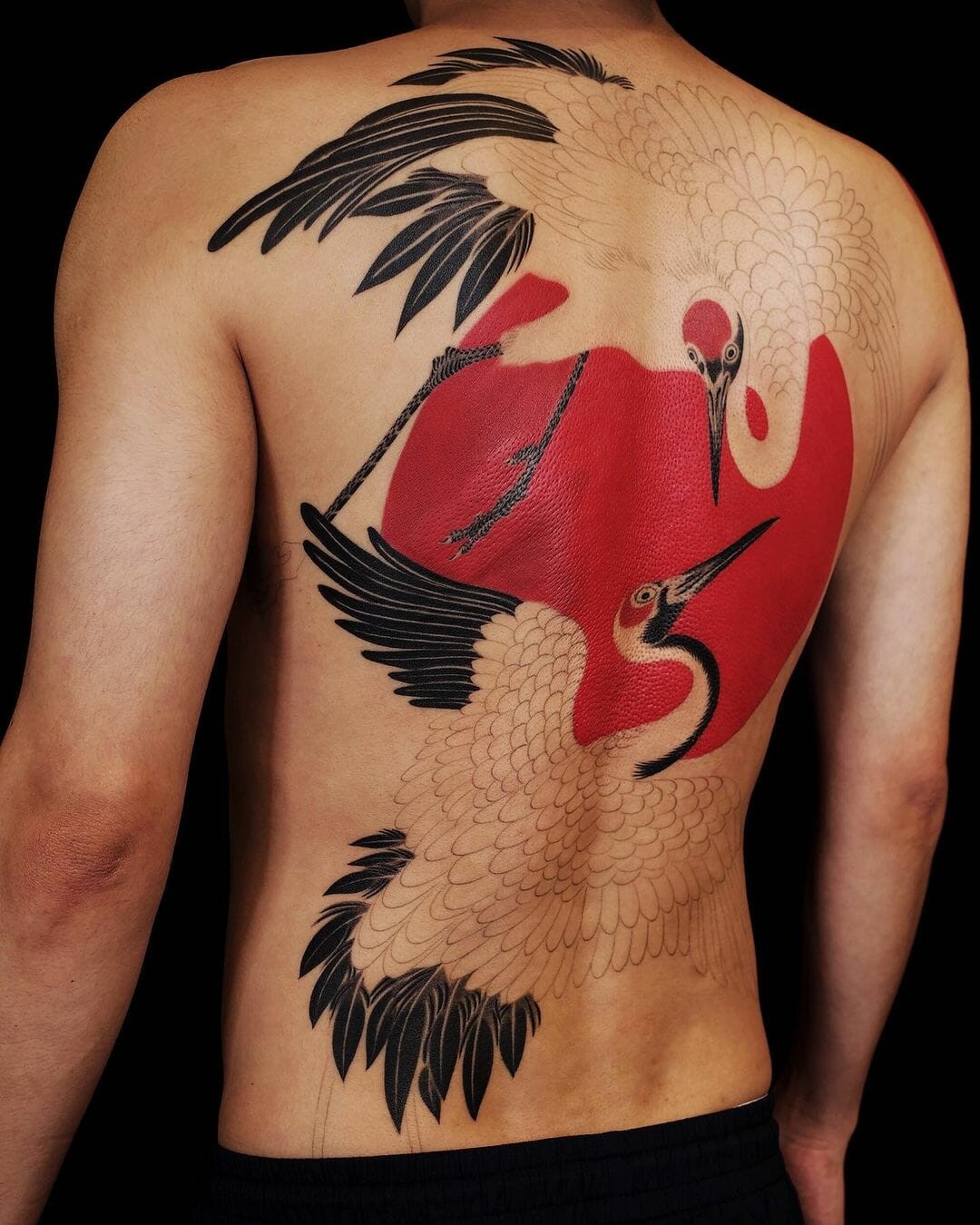 Large Japanese Crane Back Tattoo