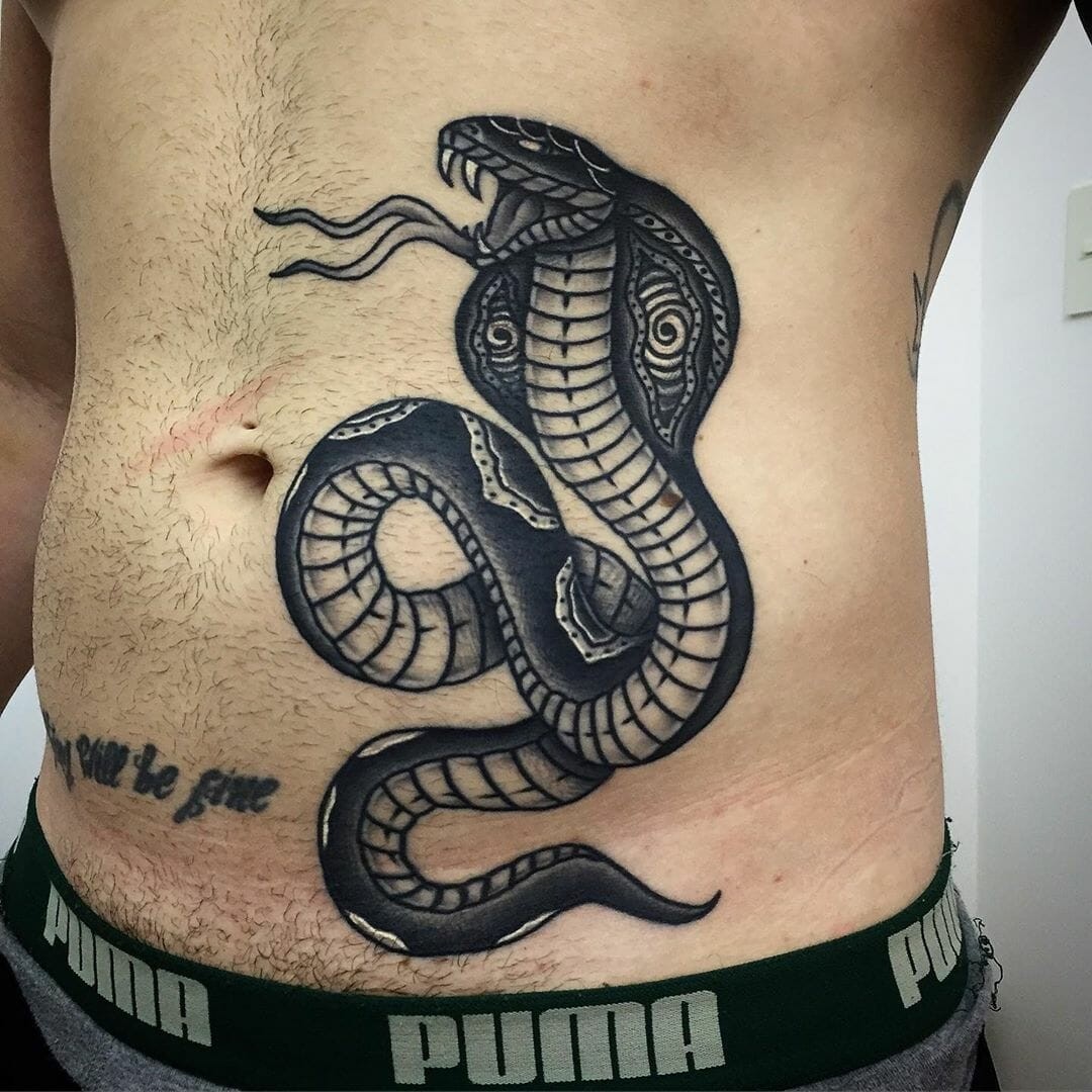 Black Cobra Tattoos On Stomach