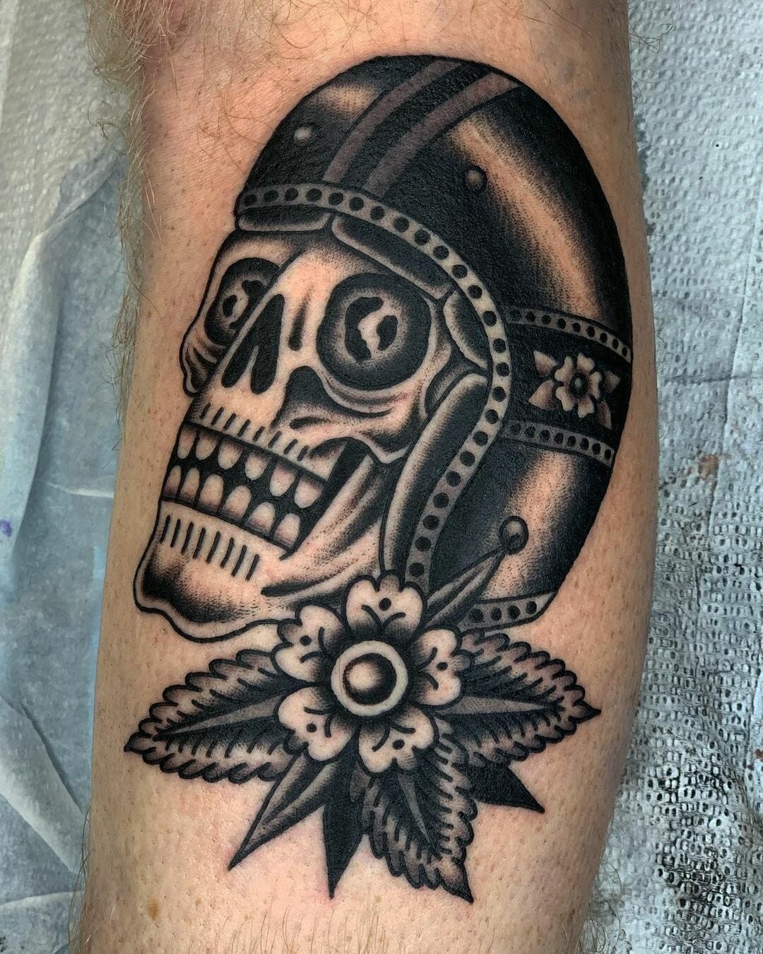 Motorbike Helmet With Skull Tattoo