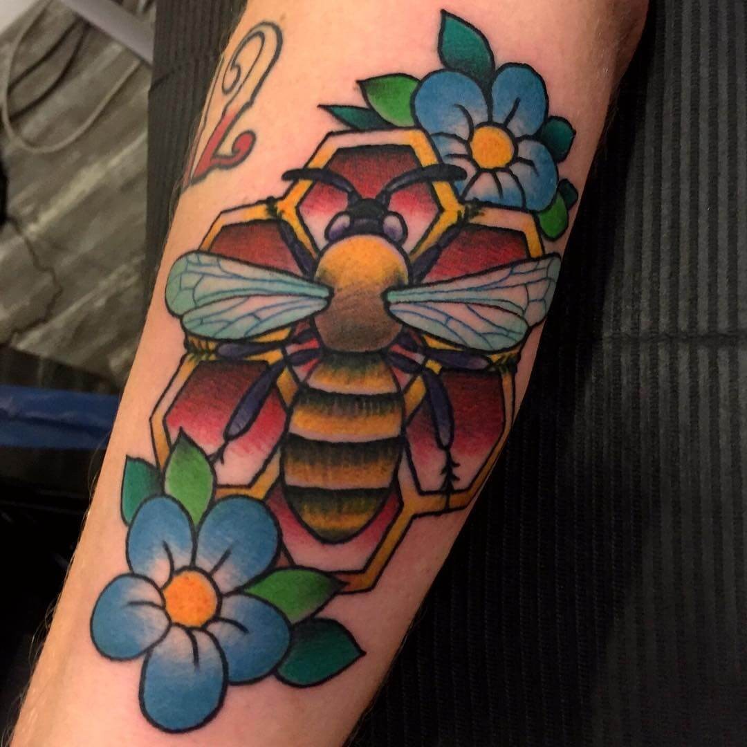 Queen Bee Tattoo With A Hive