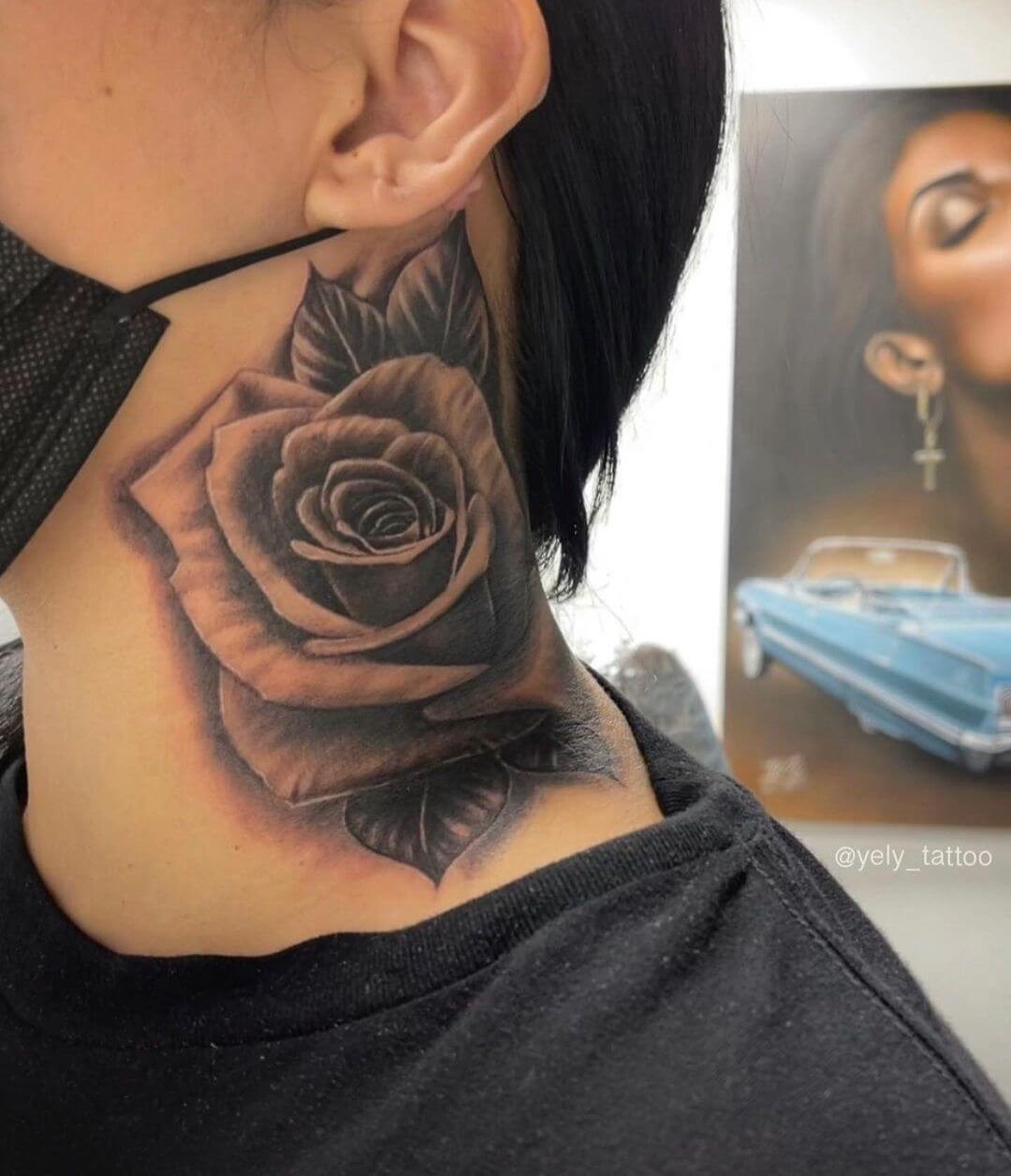 Black Rose Neck Tattoo