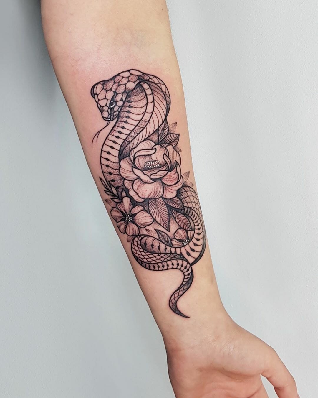 Snake And Rose Tattoo Design