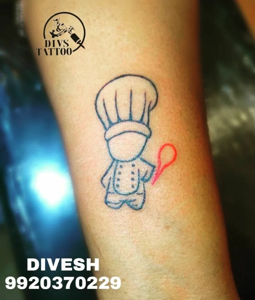 Cute Small Chef Tattoo With A Frying Pan