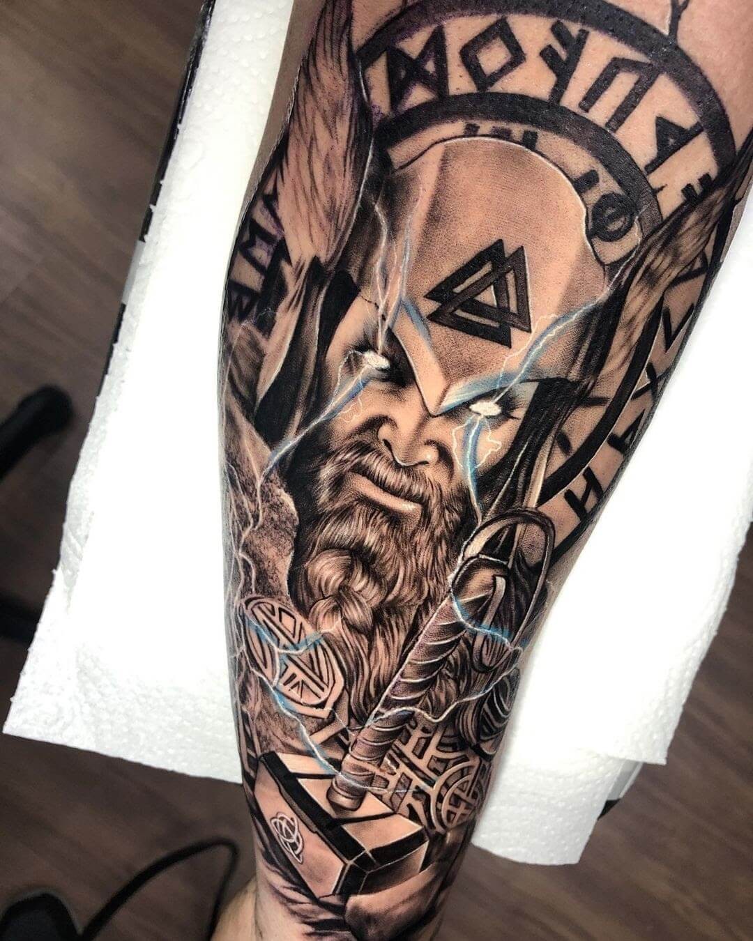 Giant Sleeve Norse Mythology God Of Thunder Tattoo