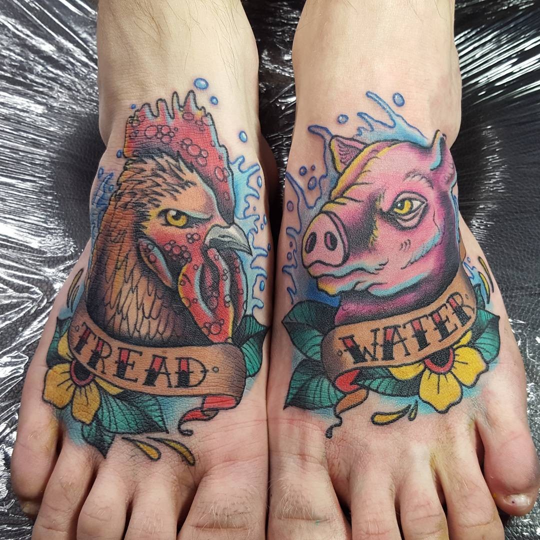 Pig and Rooster Tattoo Design