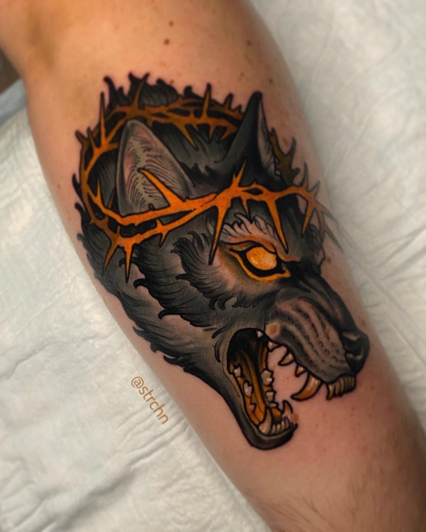 Wolf Wearing Thorn Vines Neo Traditional Tattoo