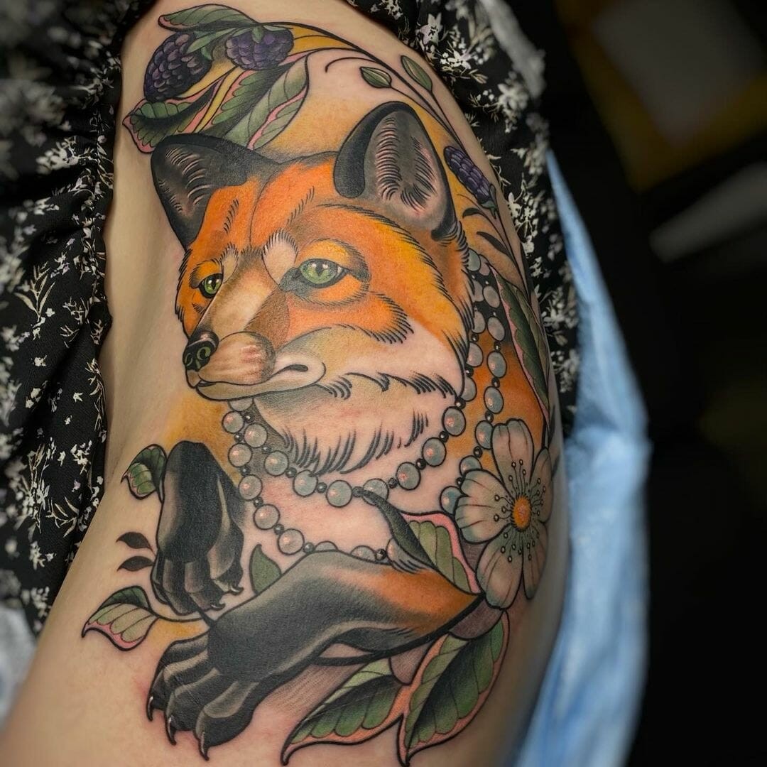 Fox Wearing Pearl Tattoos