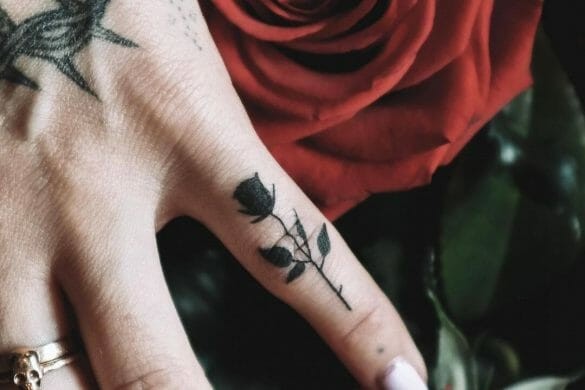 Black Rose Dainty Finger Tattoos