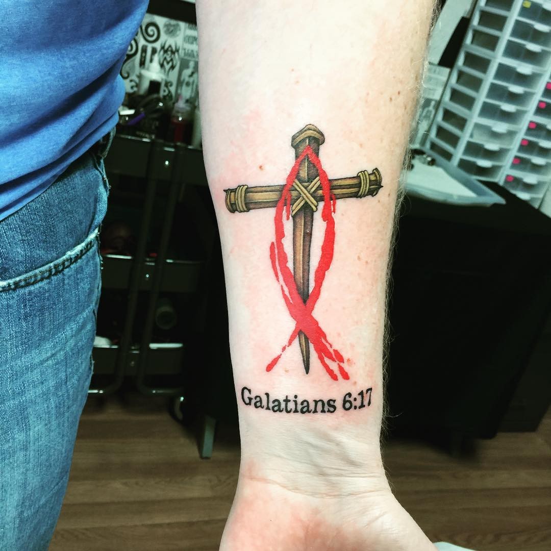 Galatians 6:17 Biblical Nail Cross Tattoo Idea