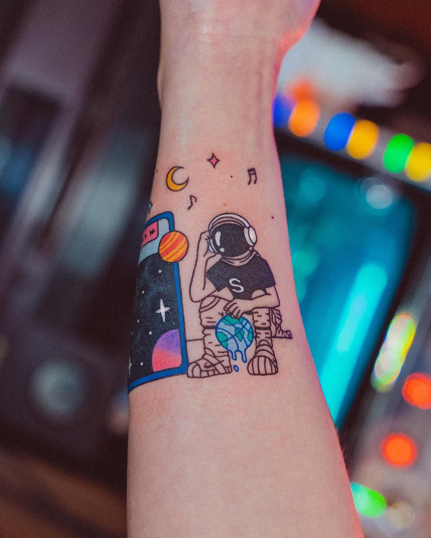 Trippy Space Theme Tattoo Forearm