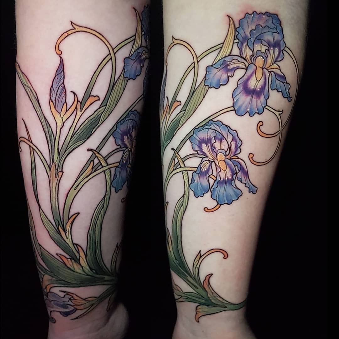 Ornamental Traditional Purple Iris Tattoo