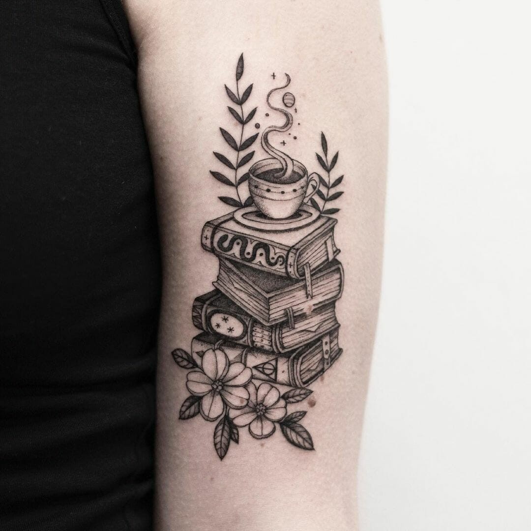 The Tea Cup On Books Tattoo