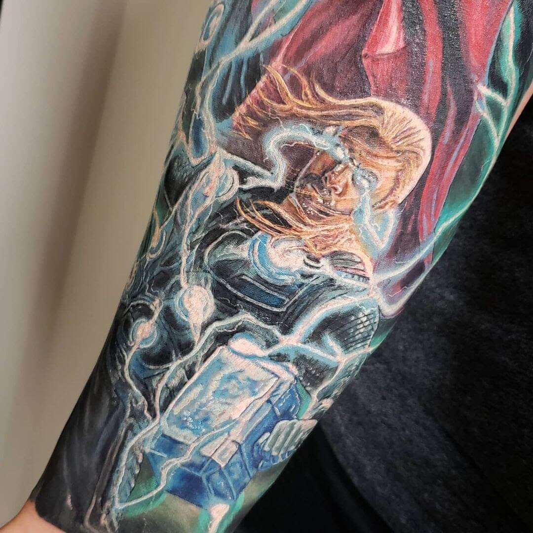 Giant Sleeve Thor Tattoo Colorful And Bold Tattoo