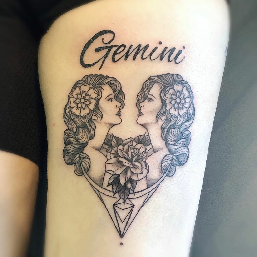 Gemini Twins Tattoo Over Leg