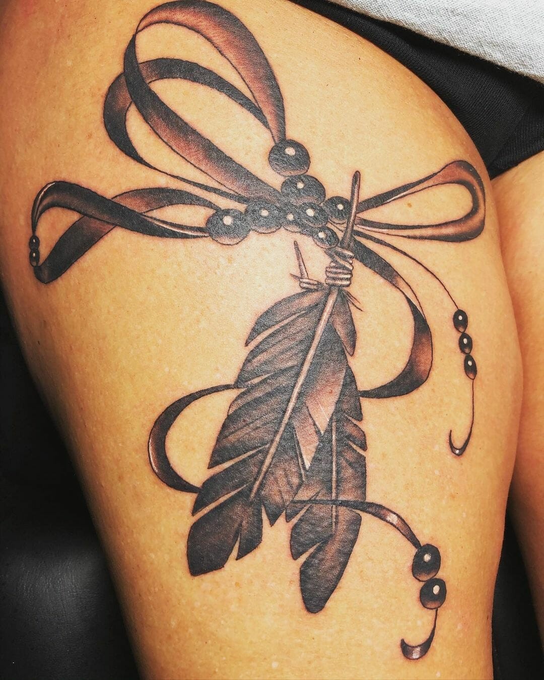 Tribal Bow Tattoo With Feathers