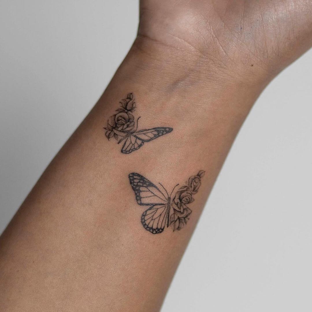 Floral and Butterfly Wrist Tattoo