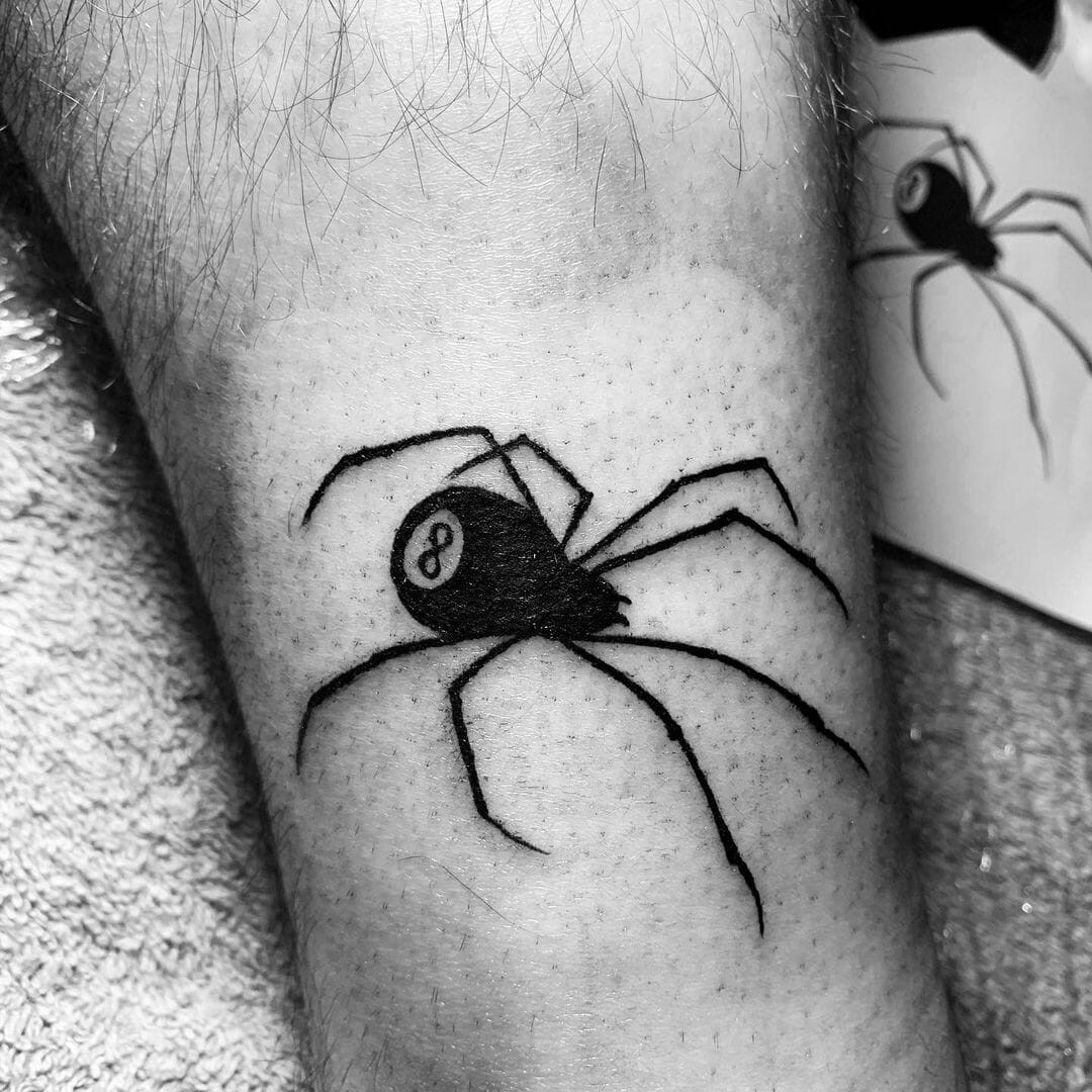 Enticing 8 Ball Tattoo With Spider Motif