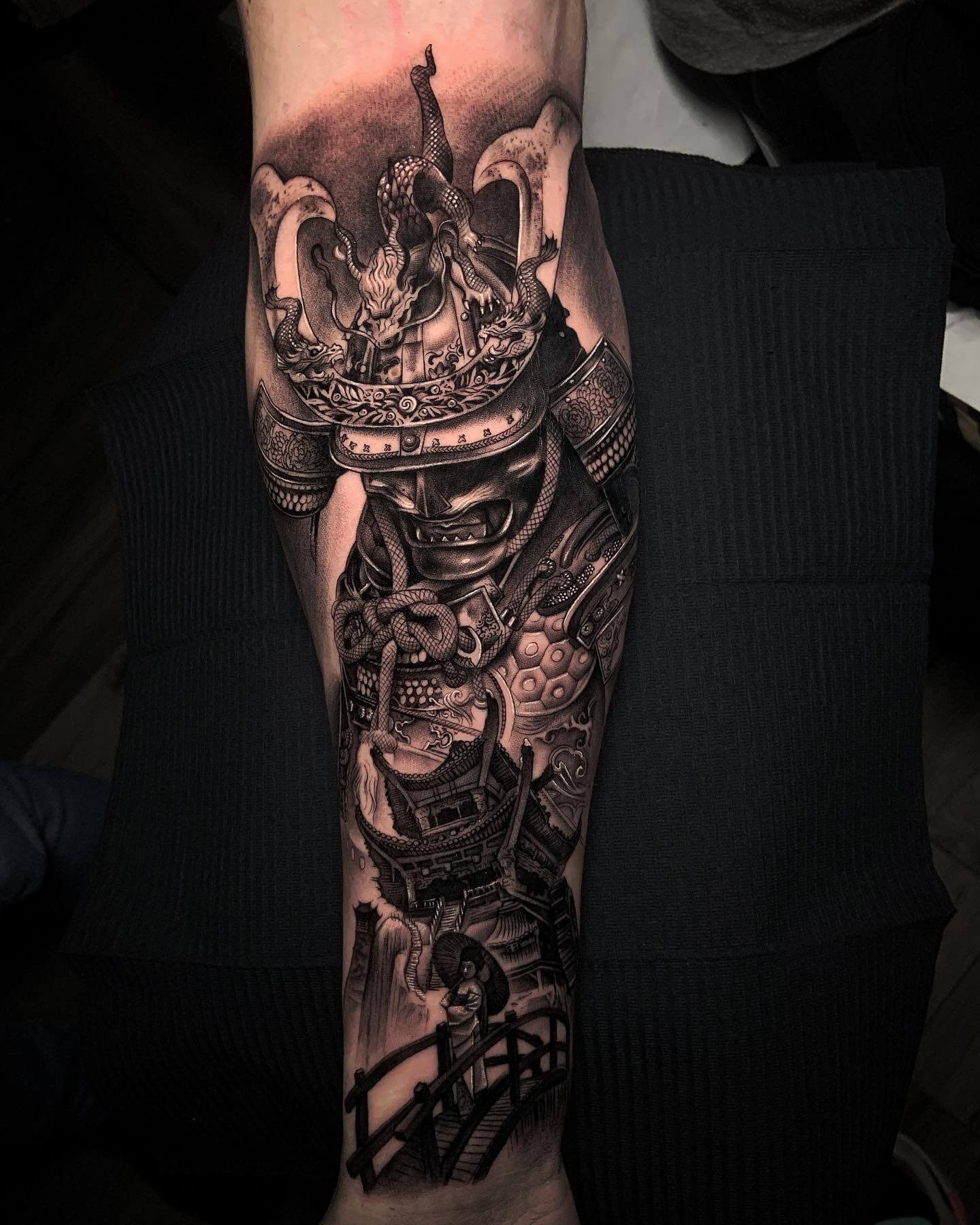 Samurai Tattoo Featuring Pagoda