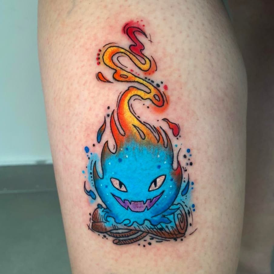 Calcifer Howl’s Moving Castle Tattoo In A Colour Gradient