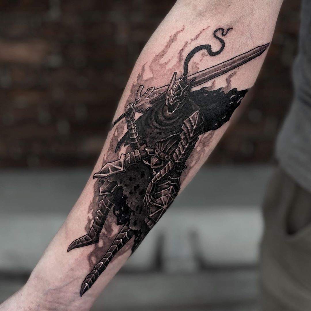 Fantasy Knight Tattoo Designs Dark Knight Tattoos For Men Forearm Placement