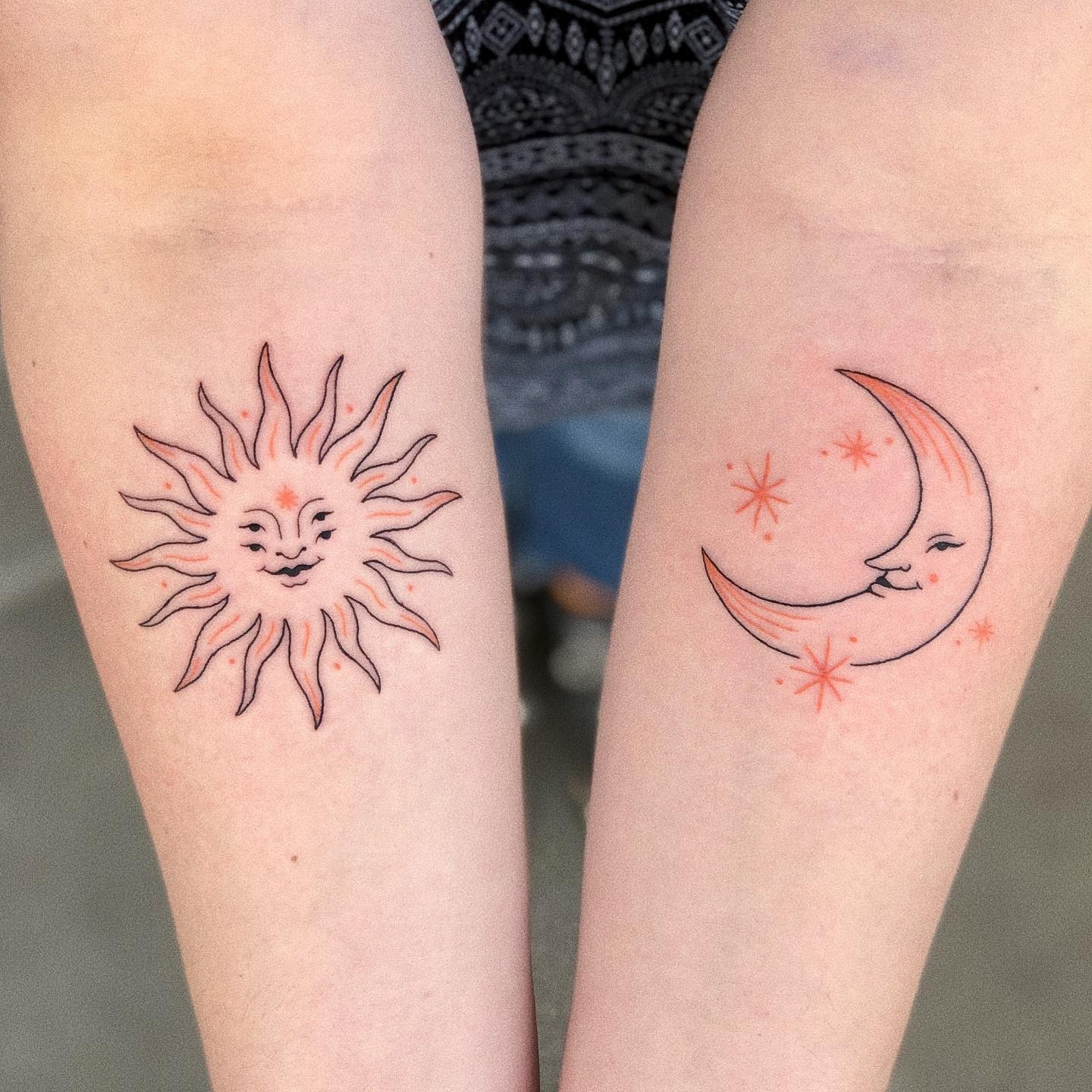 Cool Sun And Moon Couple Tattoo Designs