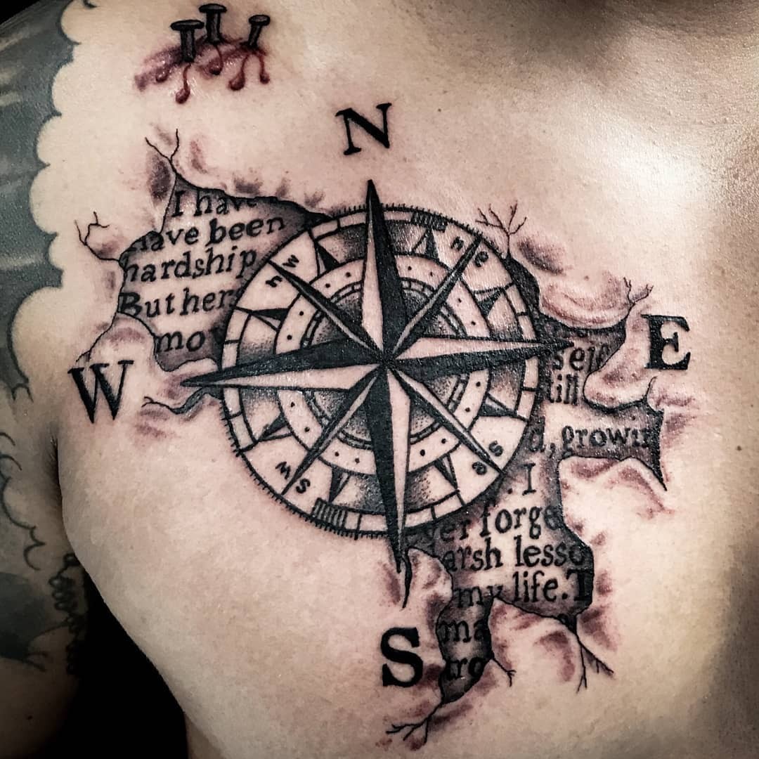 Ripped Skin Tattoos Compass Designs