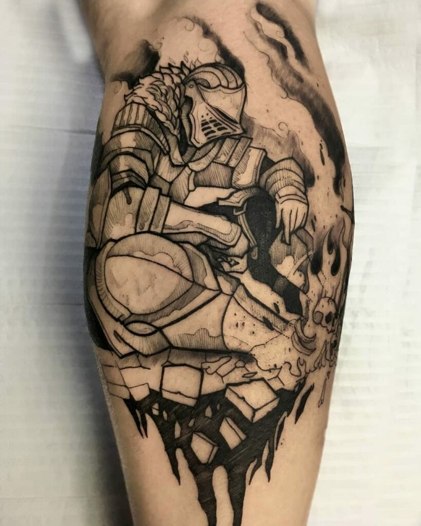 Dark Souls Tattoo On Calf