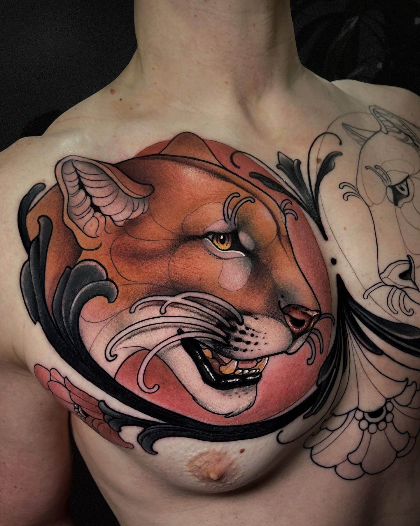 Cougar Chest Tattoo