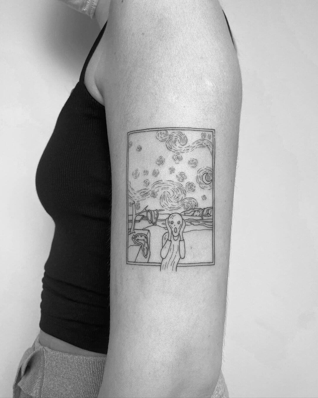 Van Gogh X Salvor Dali Paintings Crossover Minimalist Tattoo