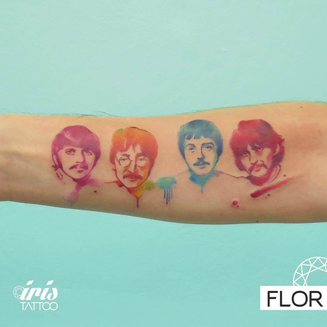 Vibrant Beatles Tattoo With Watercolor-Themed Ideas