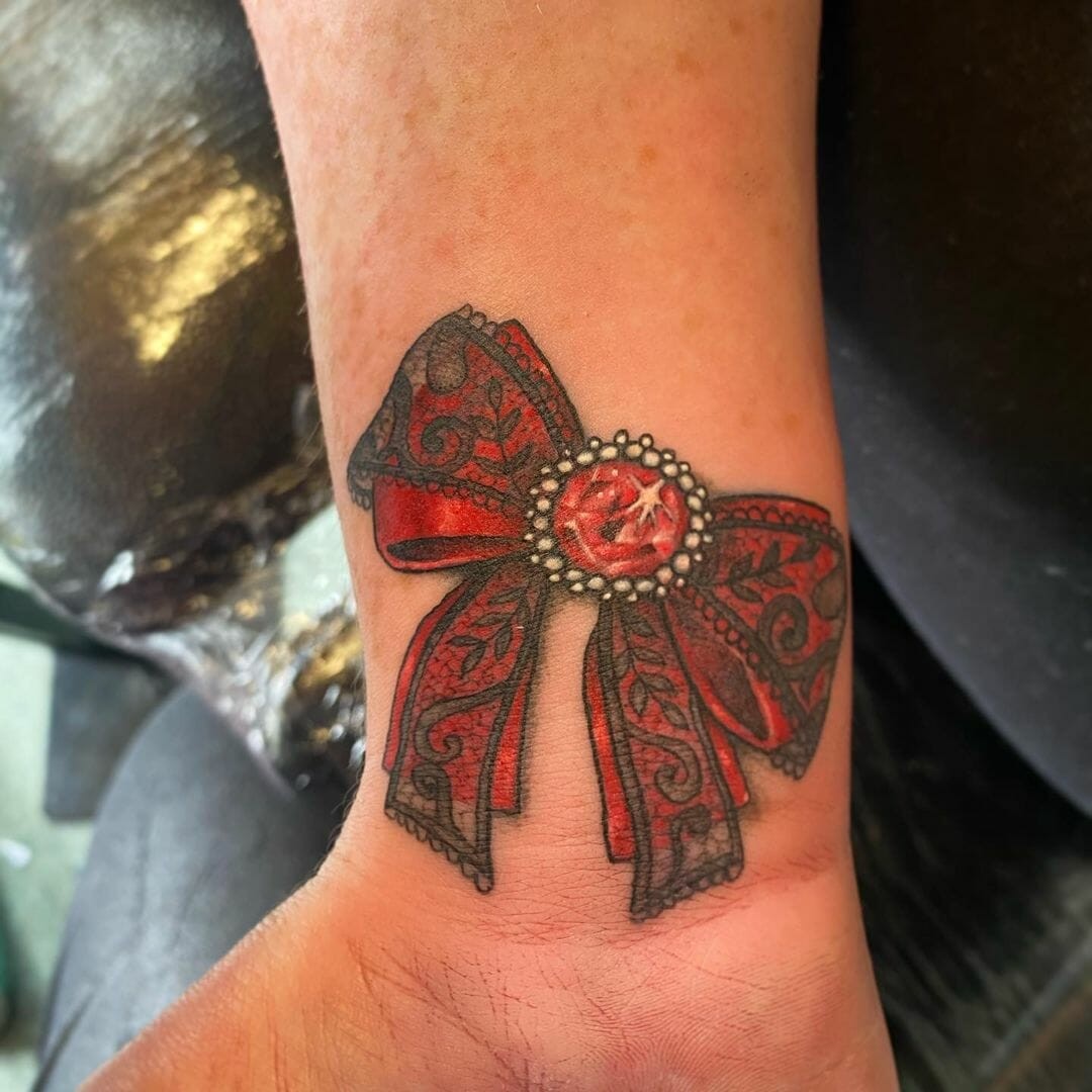 Bow Lace Tattoo With A Diamond